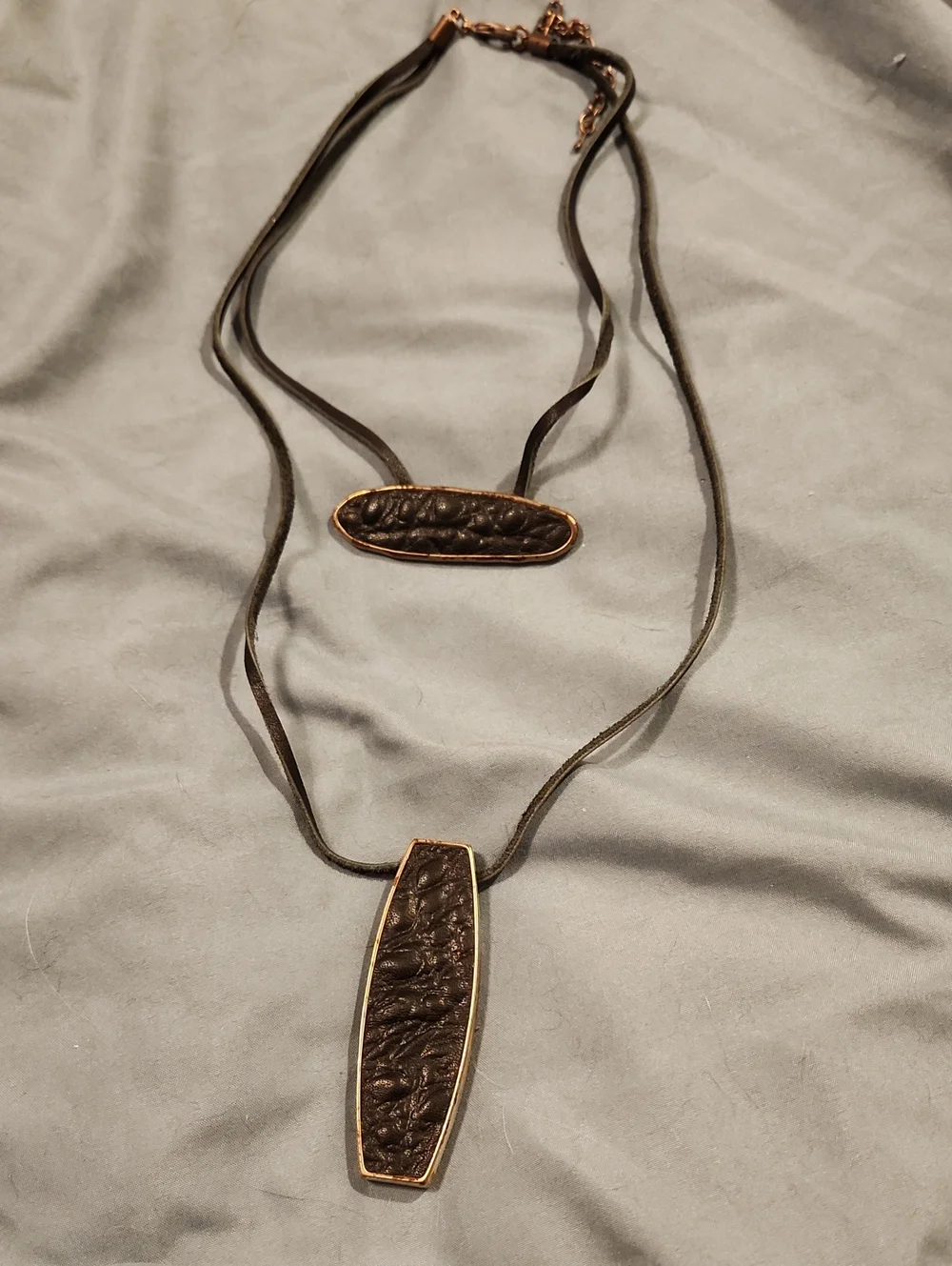 Black Textured Double Pendant Necklace - Women Accessories